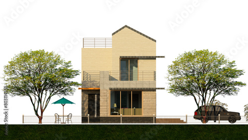 house in the garden, Elevation illustration of a modern single house © Daniel