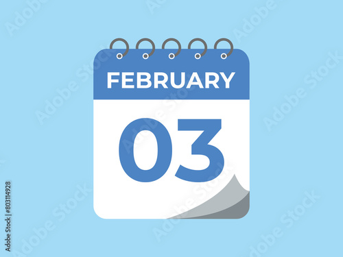 February 3 calendar reminder. 3 February daily calendar icon template. Calendar 3 February icon Design template. Vector illustration 