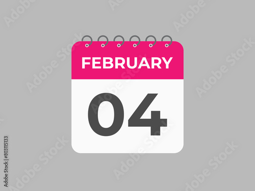 February 4 calendar reminder. 4 February daily calendar icon template. Calendar 4 February icon Design template. Vector illustration
