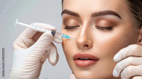 A woman receives Botox injections on her face.