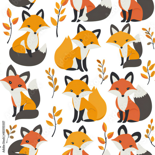 cute fox cartoon seamless pattern  2d illustration