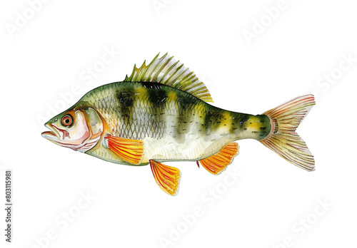 perch fish watercolor digital painting good quality