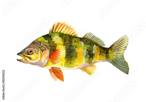 perch fish watercolor digital painting good quality
