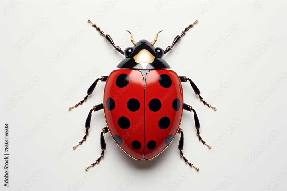 Ladybug with Red and Black Spots on Its Back. a White Background with A Ladybug. Ladybug with Red and Black Spots on Its Back. a White Background with A Ladybug.