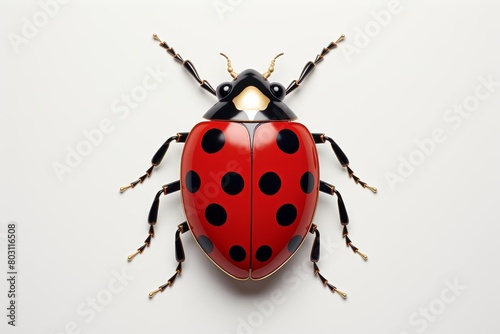 Ladybug with Red and Black Spots on Its Back. a White Background with A Ladybug. © Chaiyaporn
