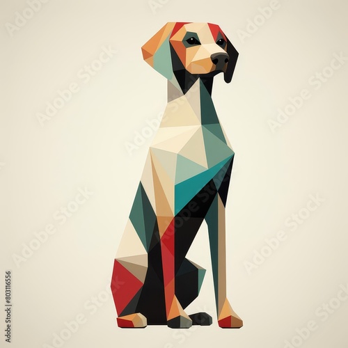 An intricate geometric drawing of a sitting dog