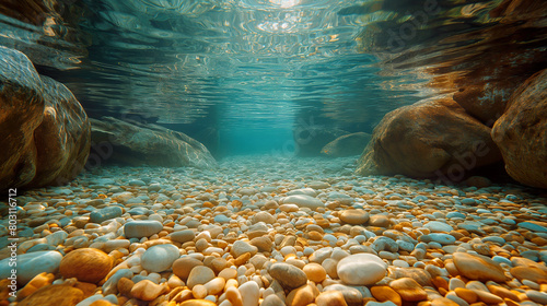 Clear underwater stream with pebbles