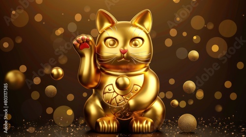 Golden Lucky cat waving hand © HPMP Studio