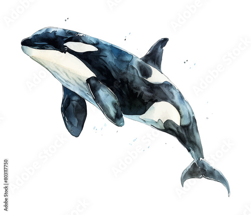 orca whale fish watercolor digital painting good quality