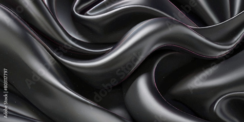 Luxurious black smooth silk or satin texture background. Black silk wave and curve background