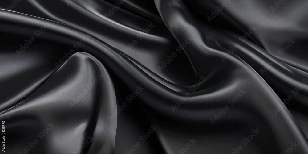 Obraz premium Luxurious black smooth silk or satin texture background. Black silk wave and curve background. 