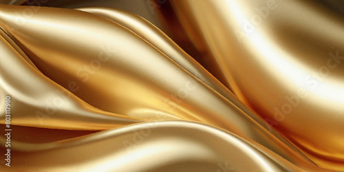 Luxurious Gold Satin Fabric Drape. A close-up view of flowing gold satin fabric.	