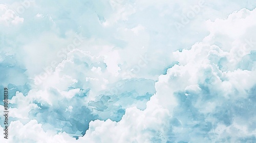 minimalistic, copy space, watercolor gentle fluffy clouds in sunrise background