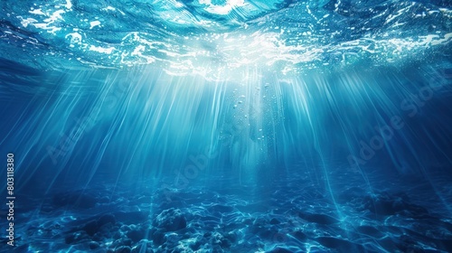 ethereal beauty of an underwater sea illuminated by shimmering blue sunlight  the serenity and mystique of the ocean depths