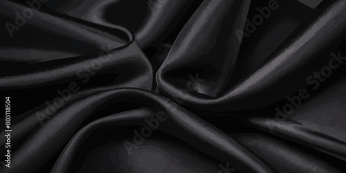 Luxurious black smooth silk or satin texture background. Black silk wave and curve background.