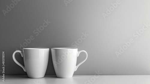 Minimalist design with two white mugs on a soft grey background for a clean and modern aesthetic
