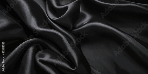 Luxurious black smooth silk or satin texture background. Black silk wave and curve background.