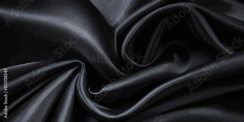 Luxurious black smooth silk or satin texture background. Black silk wave and curve background.