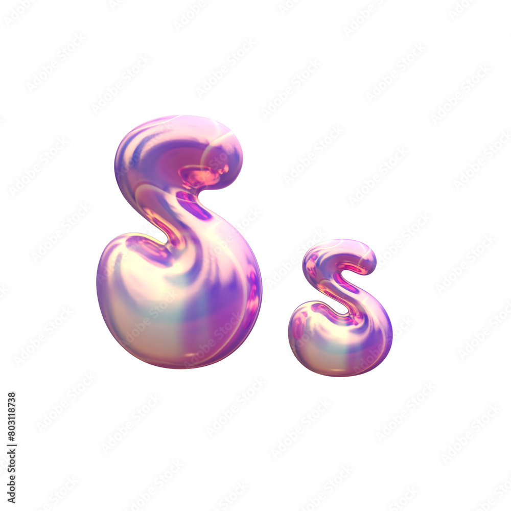Purple blue plastic 3D balloon bubble letter S s, latex glossy texture Purple blue plastic 3D balloon bubble letter S s, latex glossy texture