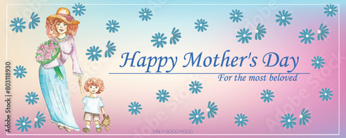  A Mother's Day greeting card featuring a mother and child, with a pregnant woman.
