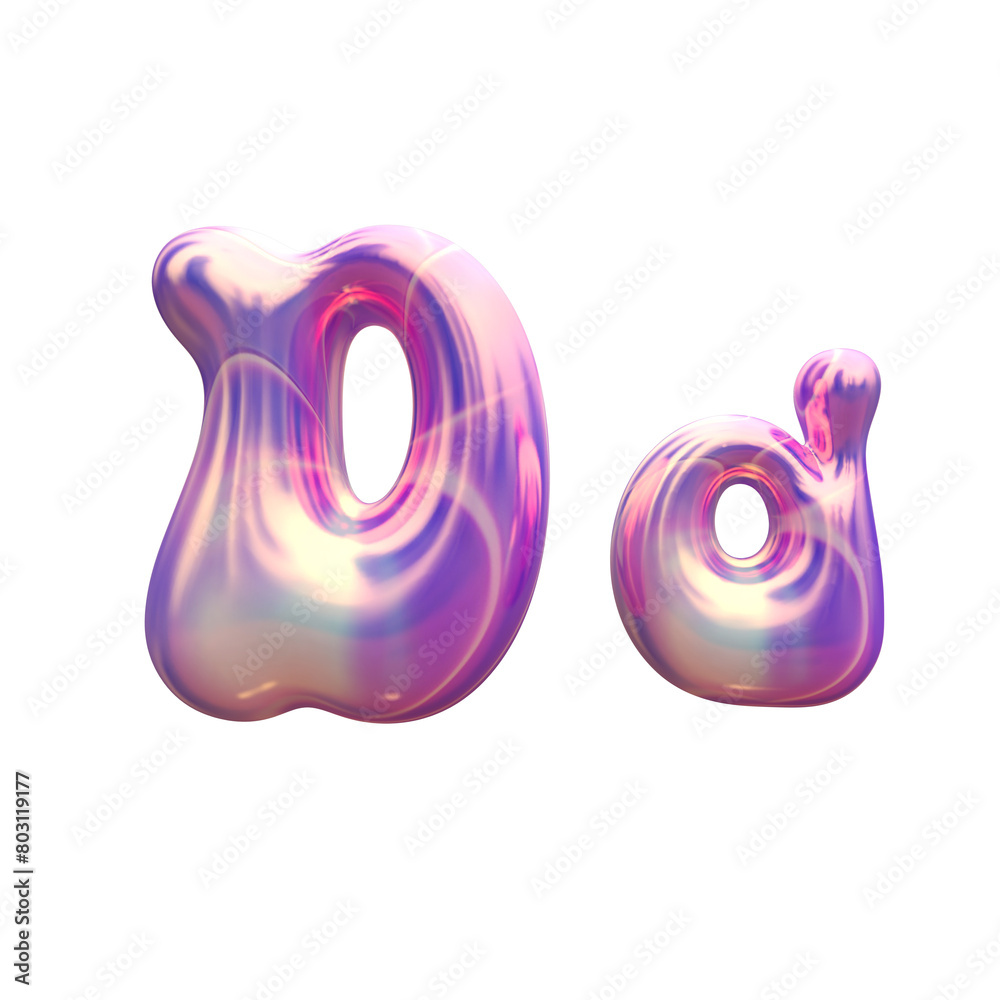 Purple blue plastic 3D balloon bubble letter D d, latex glossy texture Purple blue plastic 3D balloon bubble letter D d, latex glossy texture