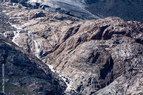 Skazsky glacier and the source of the mountain river Skazdon. The Tsey Gorge. Republic of North Ossetia — Alania, Alagirsky district, Russia photo