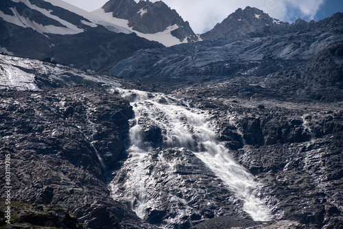 Skazsky glacier and the source of the mountain river Skazdon. The Tsey Gorge. Republic of North Ossetia — Alania, Alagirsky district photo