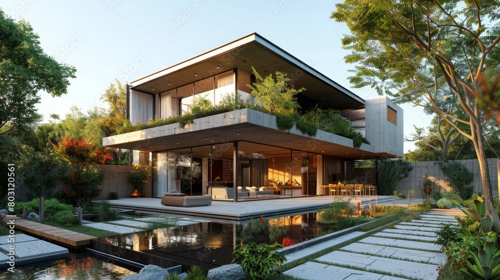 Minimalist Architecture Sustainable Design: 3D renderings of minimalist architecture with sustainable design principles