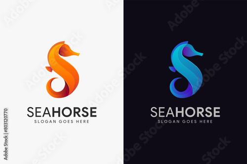 Abstract modern letter S for sea horse logo icon vector illustration on black background