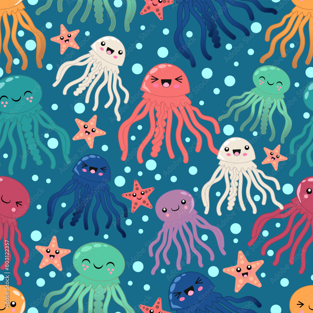 Cute jellyfish, sea world, printable template