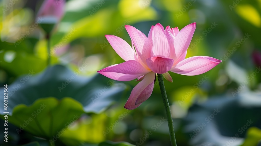 Stunning close-up of a vibrant pink lotus flower in full bloom against a blurred green background.