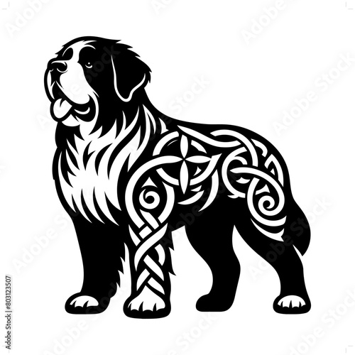 st bernard dog silhouette in animal celtic knot, irish, nordic illustration