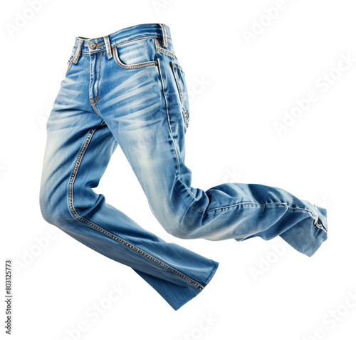 men's blue jeans, ghostly mannequin isolated on white background