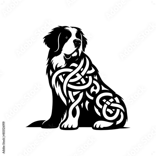st bernard dog silhouette in animal celtic knot, irish, nordic illustration