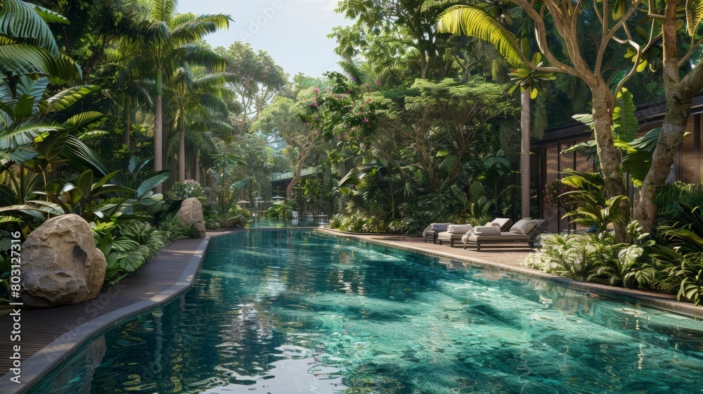 A tranquil oasis amidst the urban jungle where art and nature collide in a mesmerizing display. 2d flat cartoon. A tranquil oasis amidst the urban jungle where art and nature collide in a mesmerizing display. 2d flat cartoon.