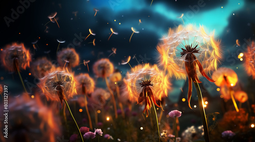 dandelions and blowball rain  seeds flying in air  Wall Art Design for Home Decor  4K Wallpaper and Background for desktop  laptop  Computer  Tablet  Mobile Cell Phone  Smartphone  cellphone