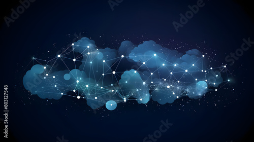 Cloud Computing Network with Blue and White Clouds on Dark Background