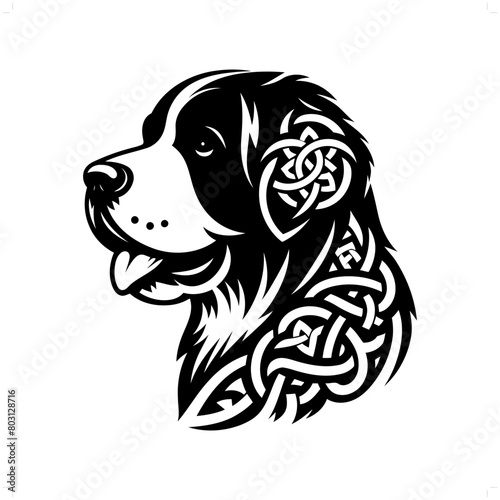 st bernard dog silhouette in animal celtic knot, irish, nordic illustration