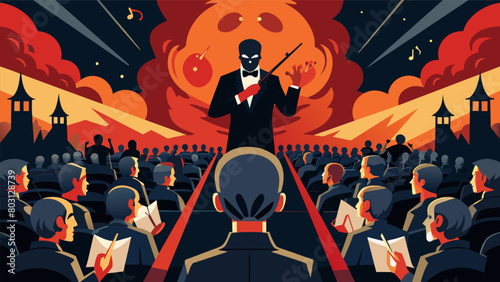 The audience held their breath as the symphony reached its the strings playing a haunting tune while the choir chanted Global War Threatens Humanity..