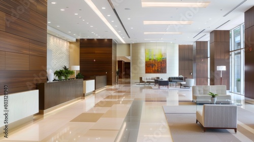 Contemporary Office Reception Area with Neutral Tones AI Generated.