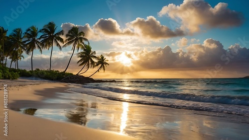 sunset on the beach Luminous Shoreline Radiant Sea and Sunlit Beac