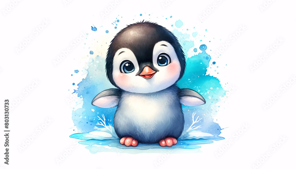 a young penguin painted in a watercolor style a young penguin painted in a watercolor style