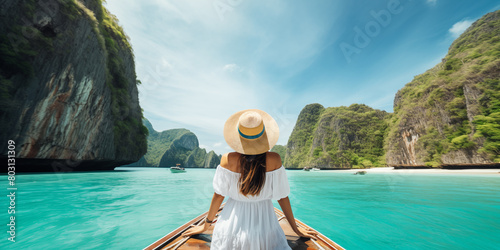 woman relaxing on the boat photo