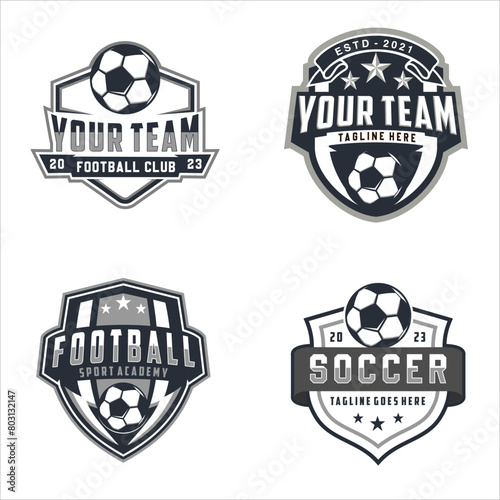Vintage badge emblem Football soccer sport team club league logo with shield and ball concept icon vector