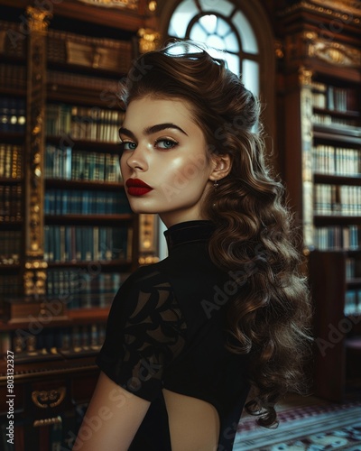 fashion woman portrait in library