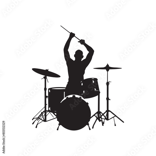 A drummer musician drumming drums in detailed silhouette,drummer logo,AI generated illustration