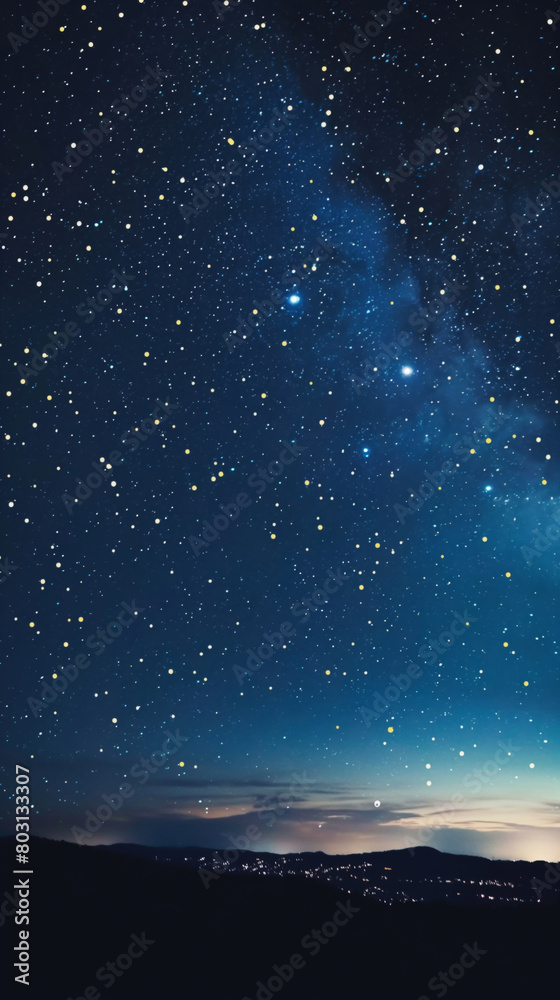 Fototapeta premium Starry night sky over city, creating a mesmerizing atmospheric phenomenon. Background. Generative AI