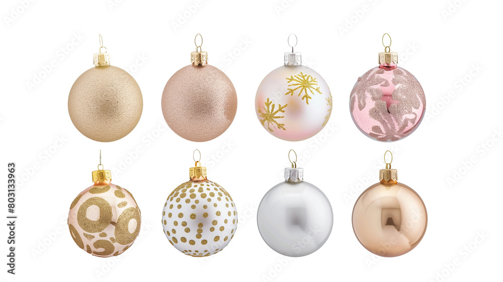 set of classical decorated christmas baubles isolated on transparent background, gold and pastel hues color scheme. Set of beautiful Christmas decoration. Christmas elements, design for Christmas card set of classical decorated christmas baubles isolated on transparent background, gold and pastel hues color scheme. Set of beautiful Christmas decoration. Christmas elements, design for Christmas card
