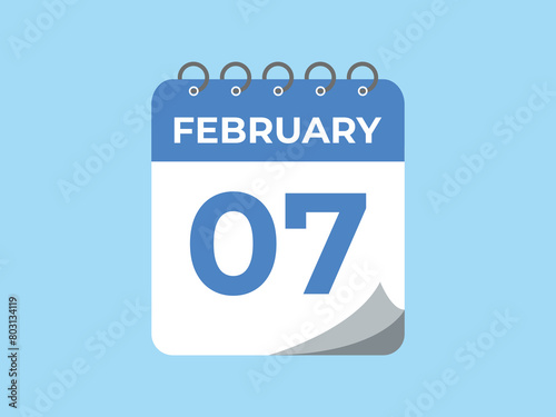 February 7 calendar reminder. 7 February daily calendar icon template. Calendar 7 February icon Design template. Vector illustration
