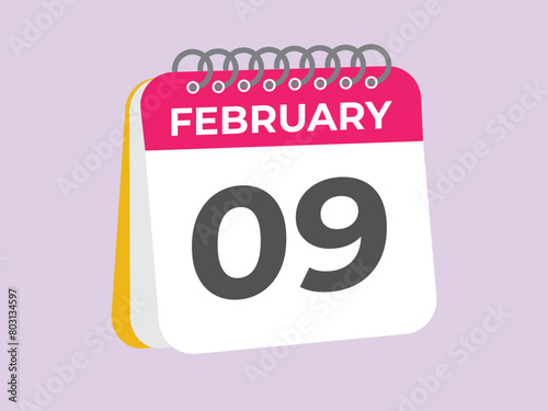 February 9 calendar reminder. 9 February daily calendar icon template. Calendar 9 February icon Design template. Vector illustration
